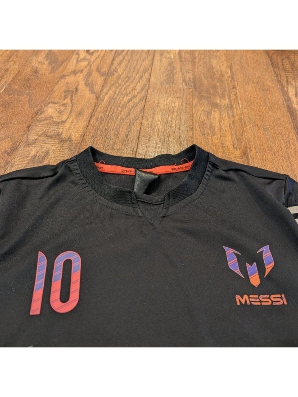 Adidas Soccer Jersey Messi 10 Black Pink & Purple Iridescent 3 Stripe Kids Sz L - Picture 3 of 7